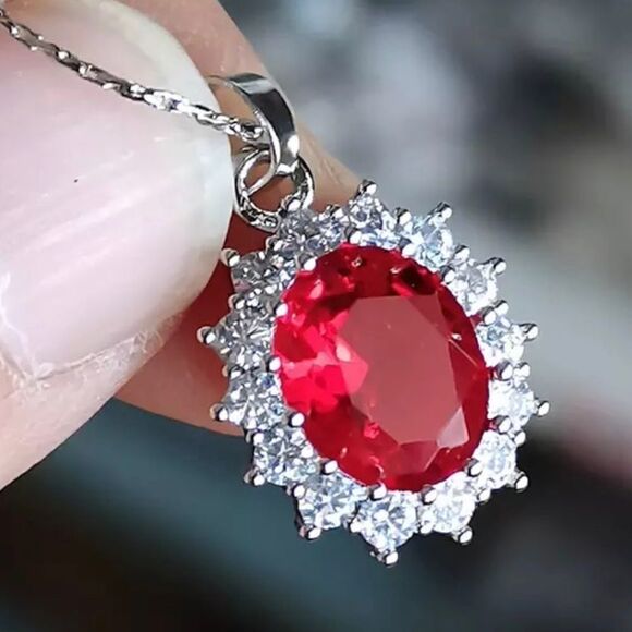 🔴Ruby Red Gemstone  Sterling Silver Plated Crystal Rhinestones Jewelry Set - Picture 4 of 8